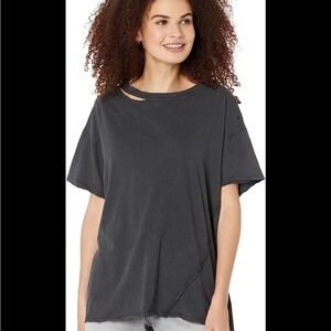 We The Free by Free People Dani Distressed Oversized Tee in Black Sz M